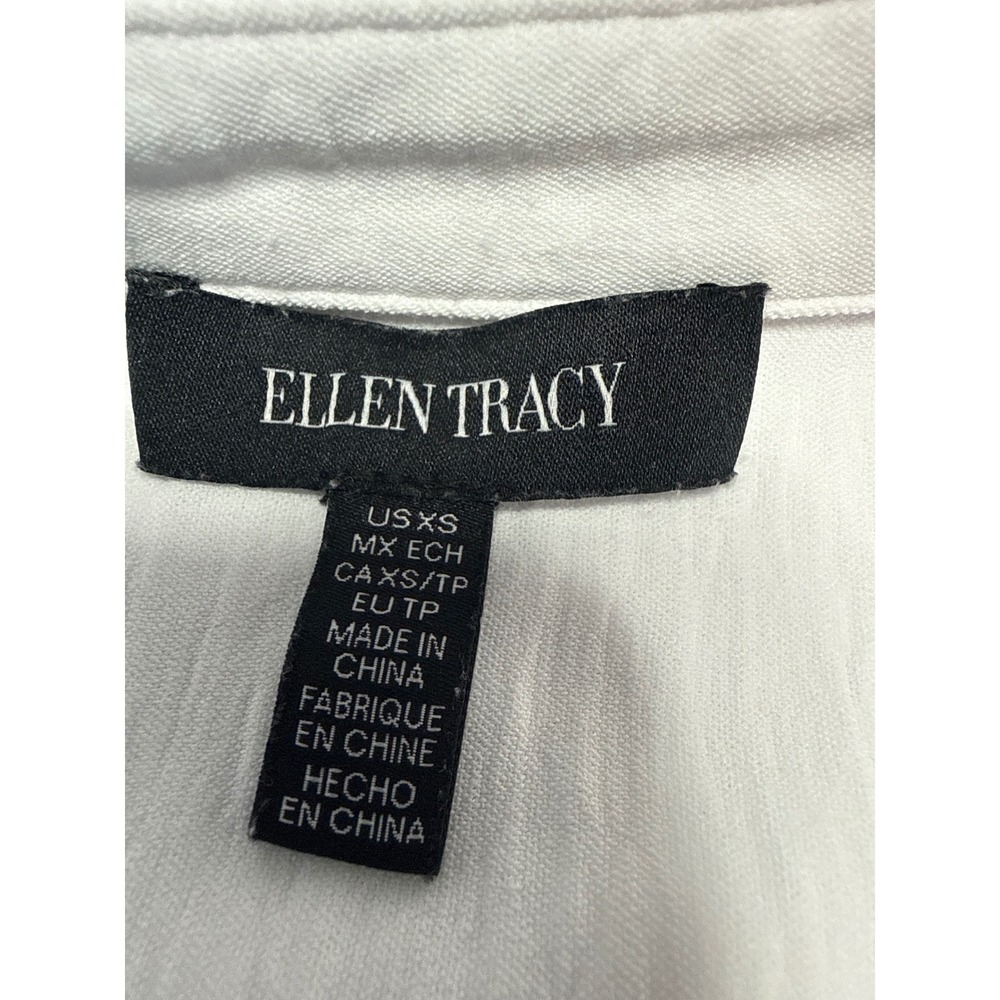Ellen Tracy Womens White Textured Long Sleeve Button Down Blouse Gold Buttons XS - Picture 6 of 8
